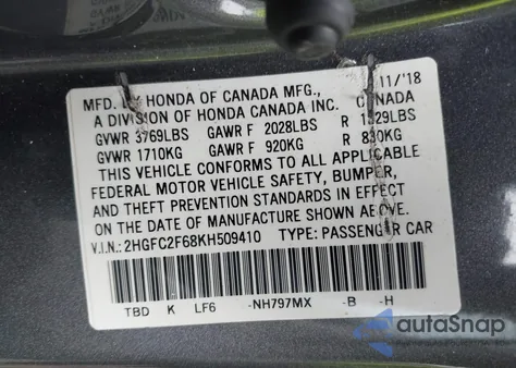 2019 Honda Civic Lx from USA, damaged, VIN 2HGFC2F68KH509410